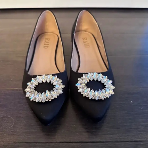 Embellished Black Satin Flat - Picture 1 of 4